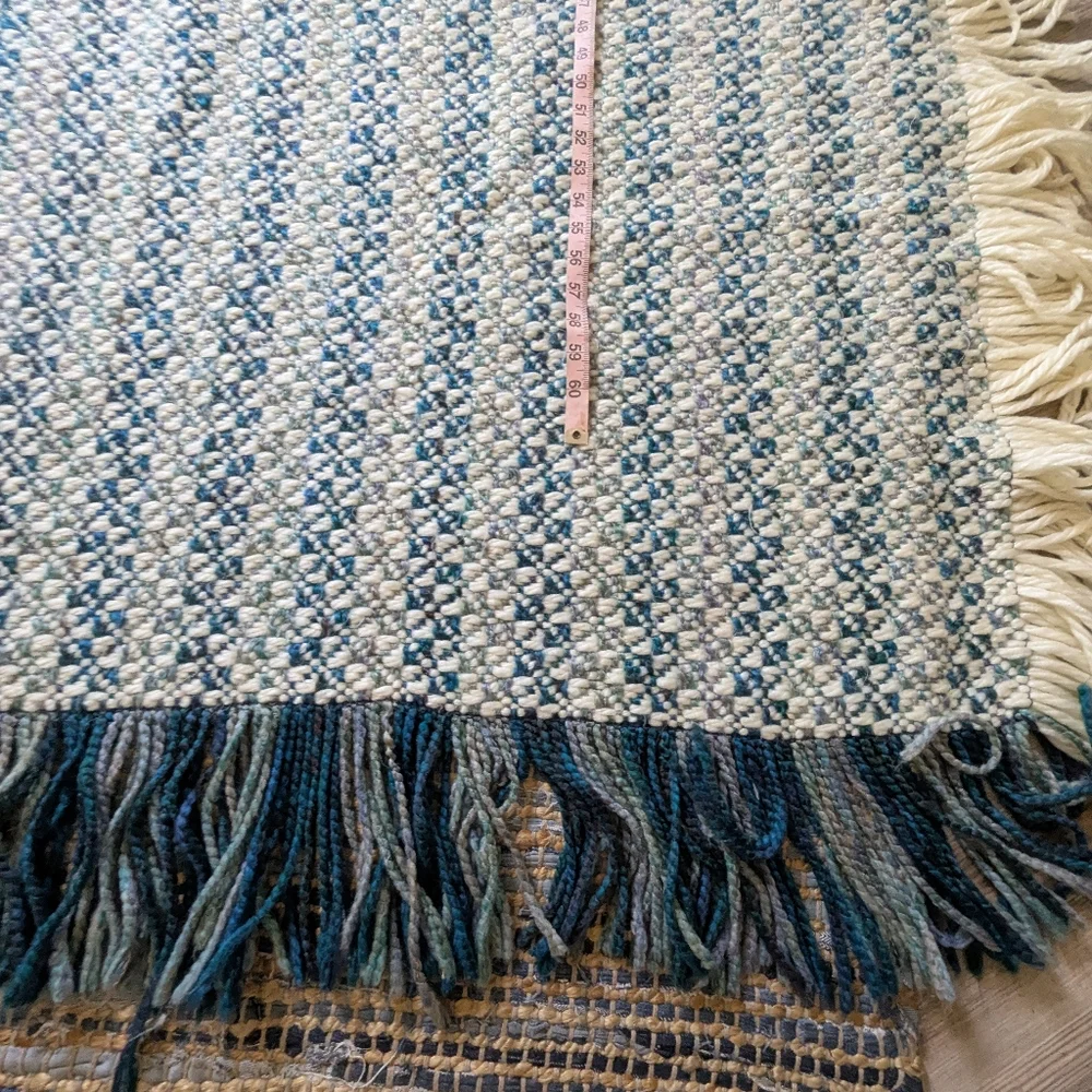 Kennebunk Home Blue Cream Woven Fringe Throw Blanket 40x75 Farmhouse Boho